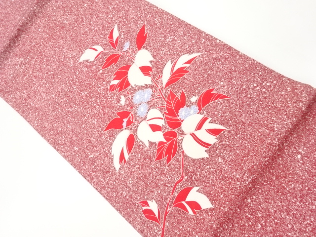 塩瀬菊に葉模様名古屋帯